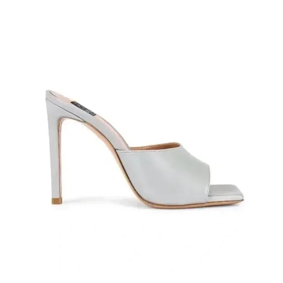LITA by Ciara Silver Leather Stiletto Slides